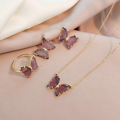 China Other Fashion Chain Butterfly Gold Plated Crystal Necklace Pendant Necklace Sets Jewelry For Women for sale