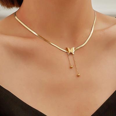 China TRENDY 2021 18k Gold Plated Simple Stainless Steel Snake Chain Necklace Butterfly Pendant For Women Girls for sale