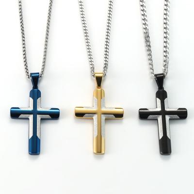 China FINETOO Original Stainless Steel Graceful Bible Religious Simple Curved Men's Punk Cross Pendant New Hot Selling Hip Hop for sale