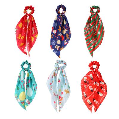 China New Fashion Christmas Trendy Pattern Printing Long Elastic Ribbon Scrunchie Headband Hair Accessories for sale