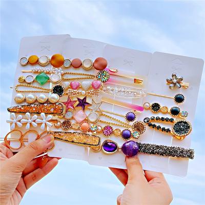 China Fashionable hair accessories creative colorful hairpin for women alloy metal acrylic hair clip set for girls mix color mix shapes for ladies for sale