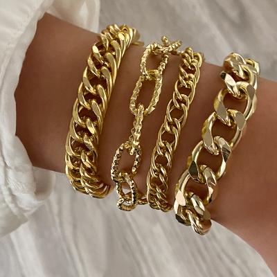 China Luxury Hiphop Finetoo Gold Cuban Link Chain Bracelet Gold Plated Punk Style Chunky Charm Bracelets For Women for sale