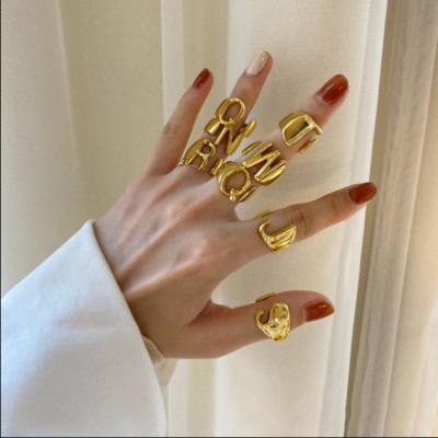 China Other Fashion Open Size 18K Gold Plated Brass Initial Rings 26 Letter Finger Rings For Women And Men for sale