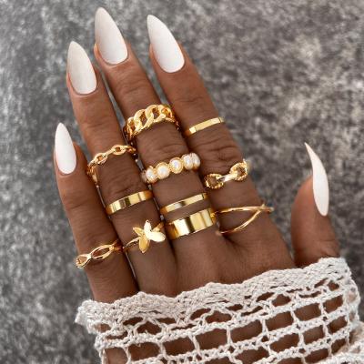 China Other Fashionable Finetoo Multiple Designs Butterfly Rings Bead Cross Chain Rings Jewelry Set For Women 2021 for sale