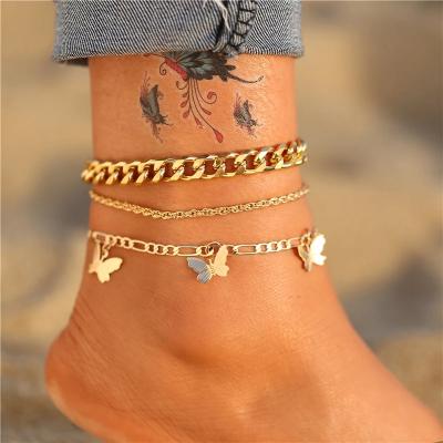 China CLASSIC Summer Multilayer Fashion Women Ankle Bracelet Gold Snake Chain Butterfly Anklet Chain Jewelry for sale