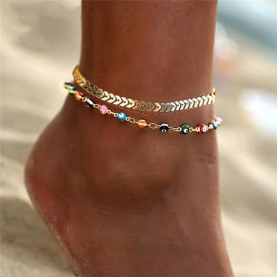 China Water Resistant Bohemian Colorful Eye Bead Anklets For Women Gold Color Summer Ocean Beach Anklet Foot Leg Chain Jewelry 2021 NEW for sale