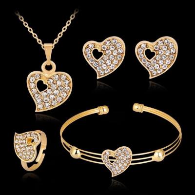 China CLASSIC Luxury Austrian Heart Crystal Gold Necklace Ring Ear Pendant Studs Bracelet Set Jewelry For Women for sale