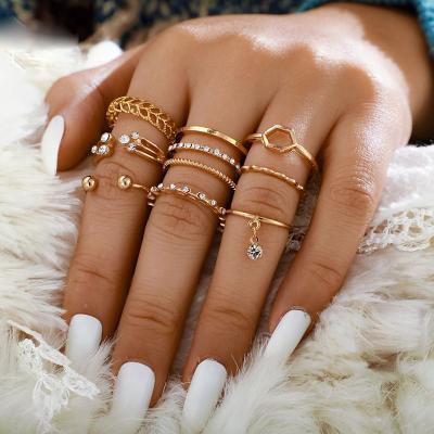 China Fashion TRENDY Jewelry Diamond Gemstone Crystal Ring Set Women Rings For Girls for sale