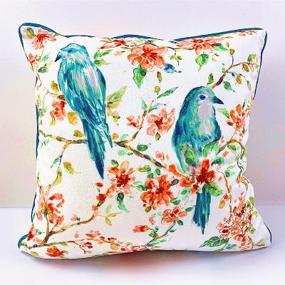 China Anti-Static Floral Bird Print On Velvet Couch Cushion Cover Home Decor Patio Cushion Cover for sale