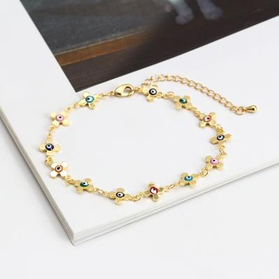 China Turkey style 18k evil eyes lead free gold plated flower bracelet enamel colorful eyes charm bracelet for girls for sale