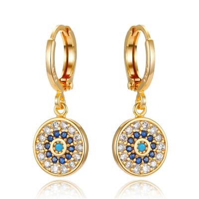 China Lead Free Nickel Free Luxury Real Gold Plated Mini Round White Blue Crystal Rhinestone Evil Eyes Drop For Earrings For Girls for sale