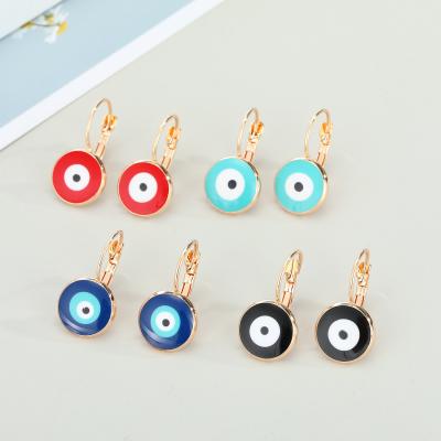 China Red Color Oil Drop Tone Round Evils Eyes Earrings Turkey Gold Simple Style Lead Free Nickel Red Color Turkish Evil Eyes Cut On Earrings for sale