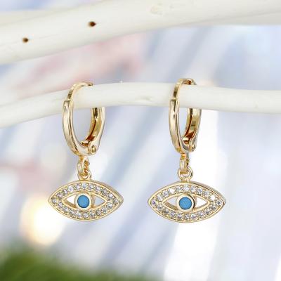 China Gold Tone Crystal Rhinestone Diamond Evils Eyes Drop Earrings Newest Lead Free Nickel Free Turkish Eyes Dangle Clip On Earrings For Lady for sale