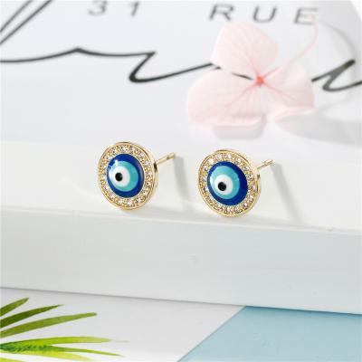 China Real Round Crystal Rhinestone Evils Eyes Circle Stud Earrings Gold Plated Lead Free Nickel Free Gold Plated Turkey Turkish Blue Eyes Stud Earrings for sale