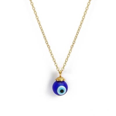 China Simple Design Environmental Friendly Gold Plated Turkish Devil Eyes Ball Pendant Necklace Blue Evil Eyes Bead Necklace For Summer Gift for sale