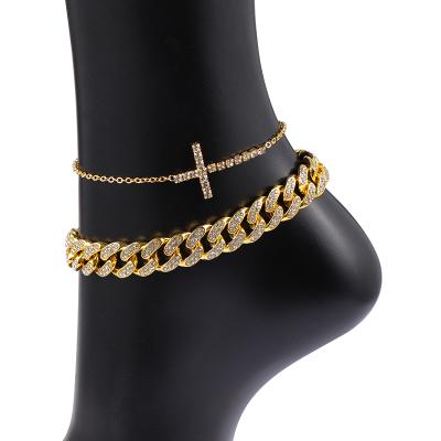 China Lead Free Nickel Free Hip Hop Iced Out Tennis Chain Anklet Set Micro Paved CZ Miami Cuban Chain Anklet for sale