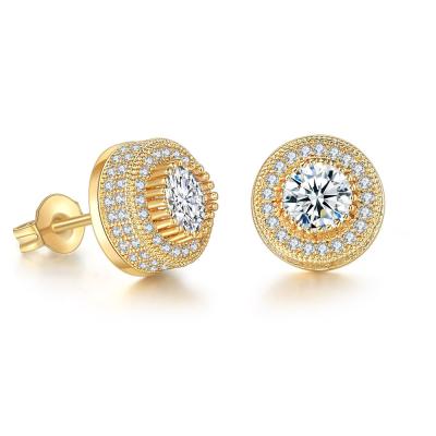 China Fashion 18k Real Square Nickel Free Lead Free Square CZ Geometric Stud Earring Gold Iced Out Zirocn Micro Cubic Round Hip Hop Earring for sale