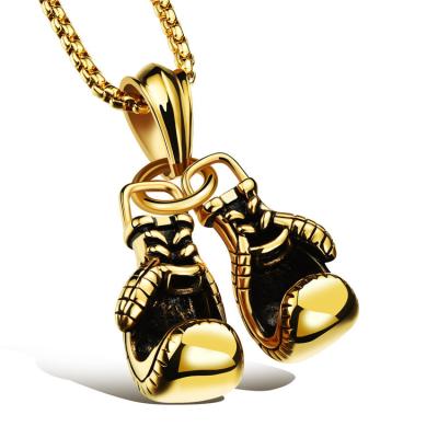 China FASHIONABLE Hip Hops Personalized Stainless Steel Exercise Fists Double Collar Boxing Gloves Double Pendant Necklace for sale