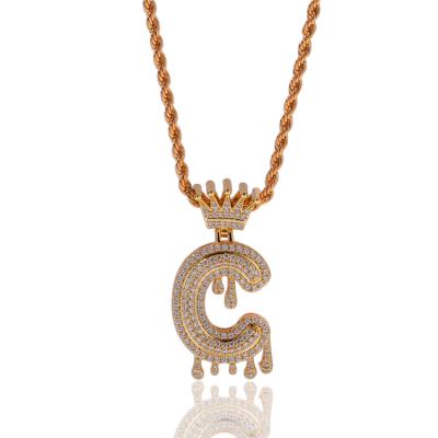 China Hip Hop New European Personalized Hips Hops Iced Out Pave Bling CZ Drips Initial Letter Pendant Necklace for sale