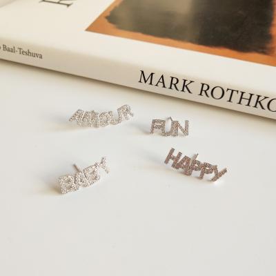 China Lead Free Nickel Free Most Popular FUN BABY HAPPY Silver Stud Earrings 925 Sterling Silver Letter SMILE Earrings For Gifts for sale