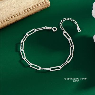 China Nickel Free Lead Free Jewelry S925 Sterling Silver Geometric Chain Bracelet Elegant Women Paparclip Chain Bracelet For Women Party for sale