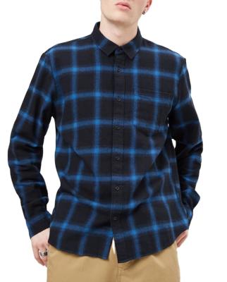 China Wholesale Fashion Breathable Blue Long Sleeve Regular Fitted Custom Private Label Plaid Cotton Flannel Shirts Men for sale