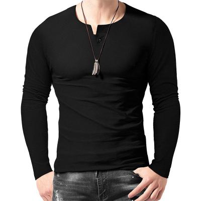 China OEM QUICK DRY Solid Color Custom Sleeve Long Round Neck Pullover Casual Striped T-Shirt For Men for sale