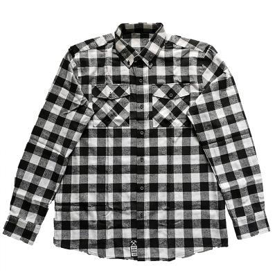 China New Breathable Fashionable Yarn Dyed Long Sleeve Checked Black Custom Private Label Mens Dress Plaid Flannel Shirt for sale