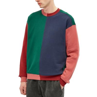 China High quality 400gsm cotton streetwear custom mens crewneck colorblock pullover hoodie breathable sweatshirts for sale