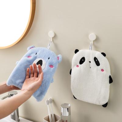 China QUICK-DRY Good Selling Products 28x23cm Customized Panda Cartoon Hand Cloth Kitchen Hooked Towel Hanging Towel for sale