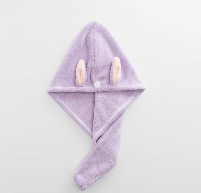 China QUICK-DRY Custom microfiber coral absorbent hair towel fast drying bunny hair drying cap for sale