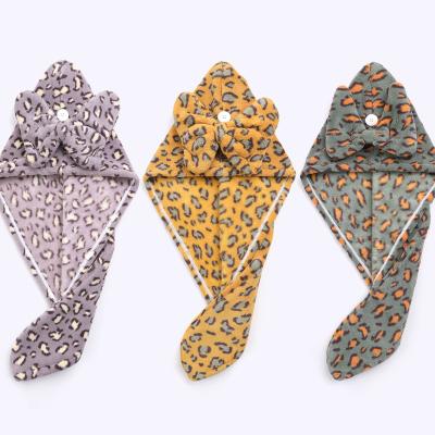 China QUICK-DRY Wholesale autumn winter new super absorbent leopard print bow princess hat hair drying cap for sale