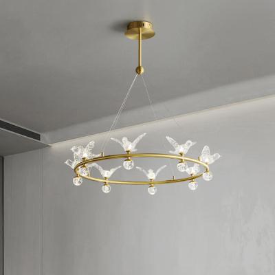 China Modern Decorate Bedroom Living Room Dining Room Modern Certified Acrylic Copper Ring Bird Chandelier for sale