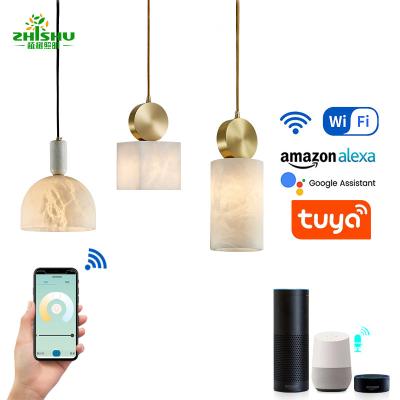 China Modern Smart WIFI LED Control Room Copper Natural Marble Chandelier With Voice Control for sale