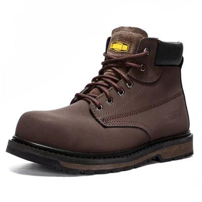 China Good Year Good Welt Toe Work Boots Brown Leather Shoes Durable Genuine Leather Steel Safety Shoes for sale