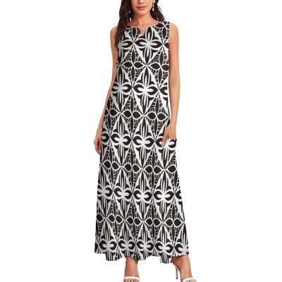 China Custom Made Polynesian Tribal Sleeveless Dress Anti-Static Design White Women's Classic Black Island Dress Personality Print Personality Dress for sale