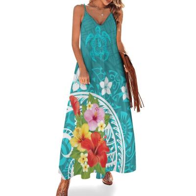 China Custom Hawaii Print Women Dress Women's Island Dresses Anti-Static Sleeveless Polynesian Long Sling Large Size Casual Dress for sale