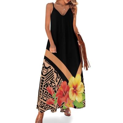 China Polynesian dresses wholesale cotton anti-static polyester plus size women's throws long dress printing island custom made casual dress for sale