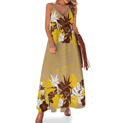 China Custom Island Print Dress Women Elegant Casual Dresses Design Polynesian Anti-Static Tribal Sexy Long Sling Dress for sale