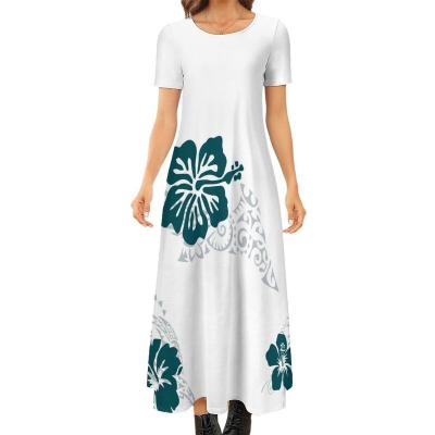 China Hawaiian Polynesian Flowers Anti-Static Cotton Cheap Maxi Dress Print Women Dresses White Island Casual Dress for sale