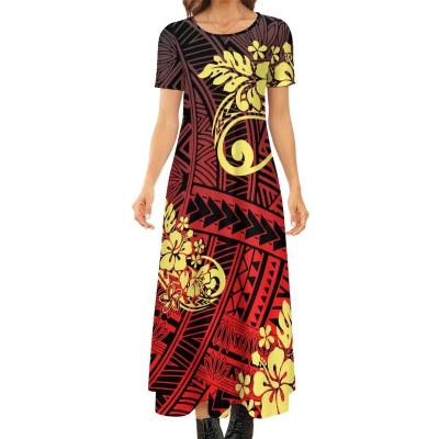 China Plus Size Women Plus Size Gradient Samoan Puletasi Casual Dress Maxi Island Custom Made Red Polynesian Anti-Static Dresses Island for sale