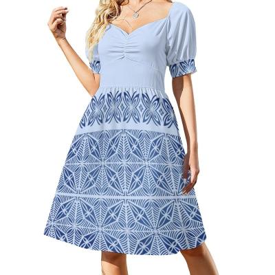 China Brand New Anti-static Polynesian Dress Baby Blue Breath Sleeve Custom Made On Demand Design Print Plus Size Women Dress Island Dresses for sale