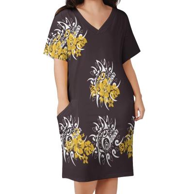 China New Polynesian Island Dress Cotton Stretch Print Dress Custom Made Good Quality Anti-Static Women Clothing Casual Dress for sale