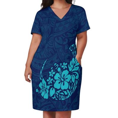 China Factory Anti-Static Custom Plus Size Loose Polynesian Samoan Puletasi Island Royal Blue Dress Women Clothing Dress for sale