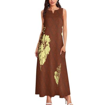 China Anti-Static Drop Shipping Polynesian Tribal Design Elegant Women Dresses Puletasi Samoan Summer Sleeveless Dress for sale