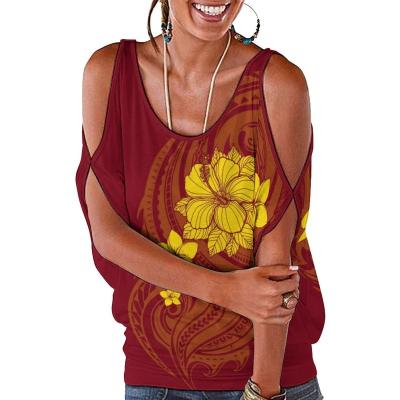 China Wholesale Anti-Wrinkle Ladies Casual Loose Chill To Blouse Design Hibiscus Polynesian Tribal Print T-Shirts Plus Size Women Island Tops for sale