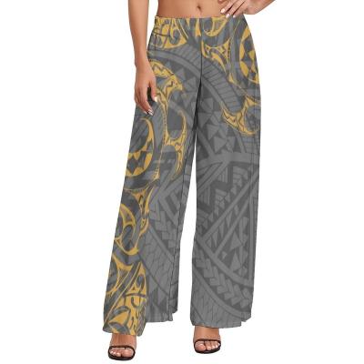 China Lady Baggy Tribal Anti-Wrinkle Fashion Design Printed Polynesian Trousers Beach Sweatpants Palazzo Pants Long Wide Leg Loose Trousers for sale