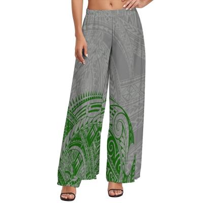 China New Design Anti-Wrinkle Genuine Polynesian Polynesian Tribal Tribal Pants New Design Anti-Wrinkle Fashionable Ladies Gray Green Waist Wide Leg Pants 6XL for sale