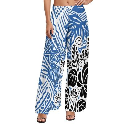 China Anti-Wrinkle Baby Blue Printing Hawaiian Polynesian Women's Loose Pants Plus Size Pants Custom Wide Leg Pants for sale