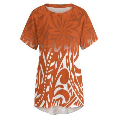 China Anti-wrinkle fashionable ladies drop shoulder T-shirts polynesian custom polynesian tribal design print oversized women's tees for sale